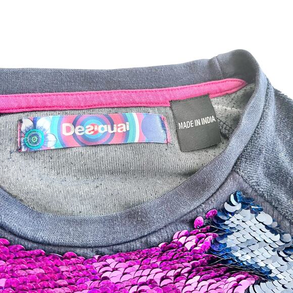 Desigual kids EPICURO sweatshirt reversible sequins sparkly velour size 9-10 - Picture 7 of 10